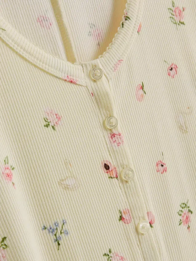 Blomsterprintet ribbet sovedragt