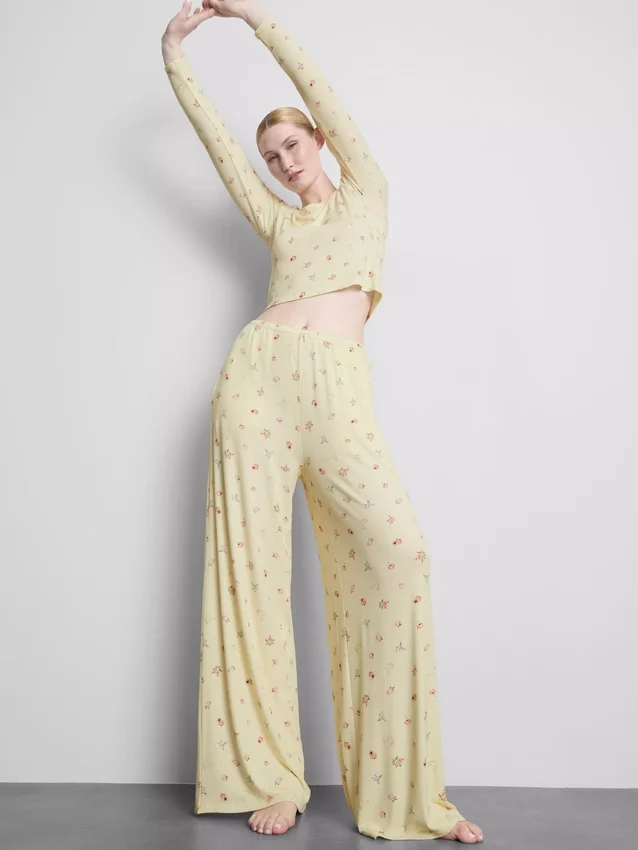 Blomstrede pyjamasbukser med ribkant