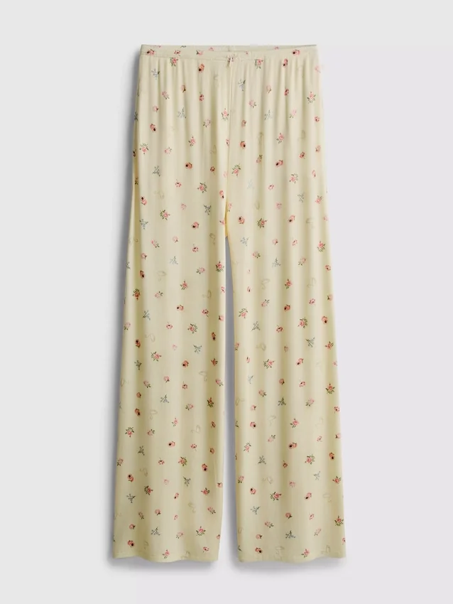 Blomstrede pyjamasbukser med ribkant