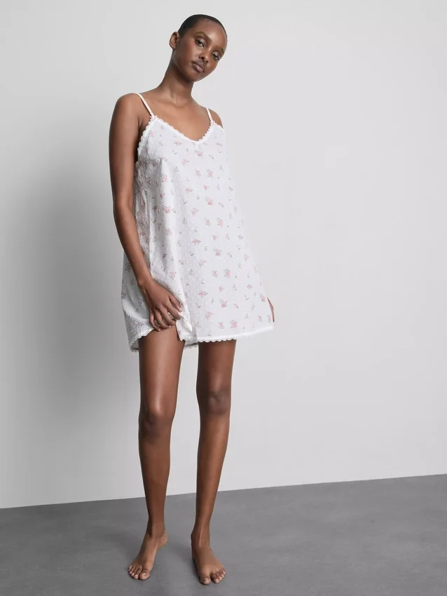 Blomstret bomulds-dobby-chemise
