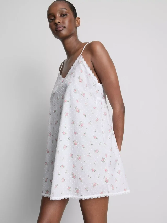 Blomstret bomulds-dobby-chemise