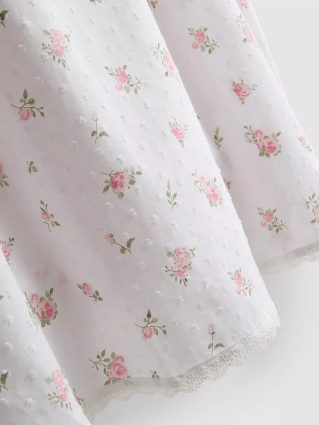 Blomstret bomulds-dobby-chemise