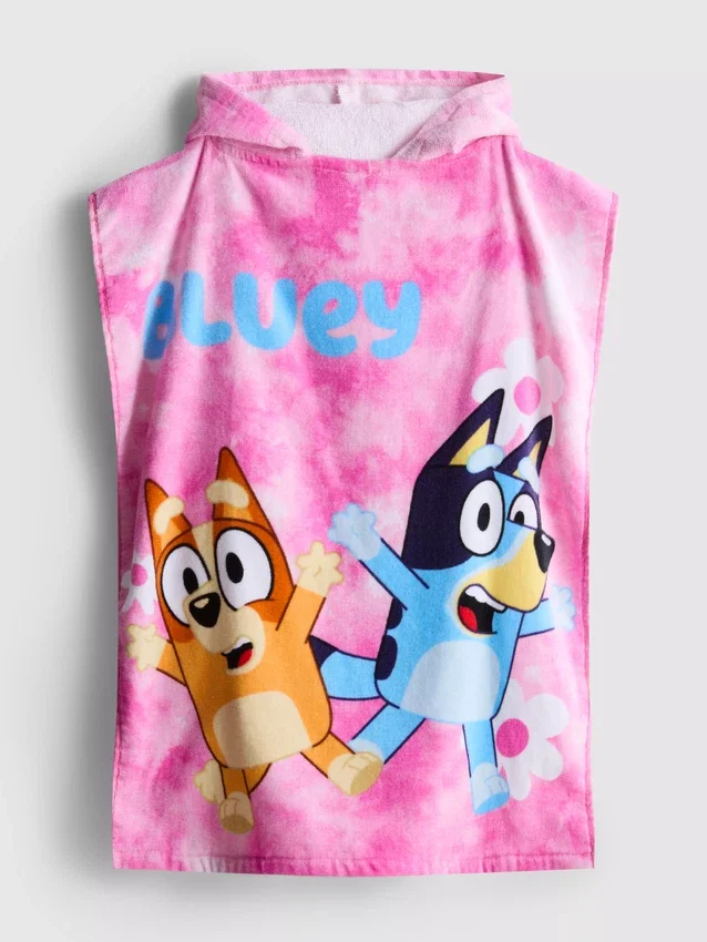 Bluey-poncho med hætte i frotté