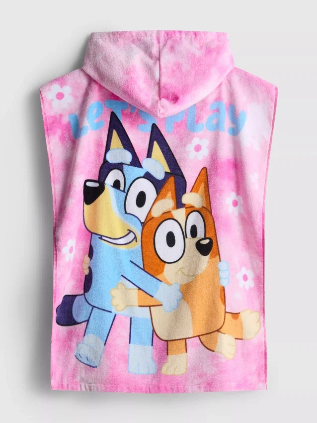Bluey-poncho med hætte i frotté