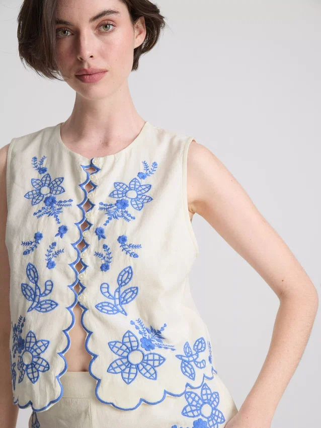 Bluse i bomuld med blomsterbroderi