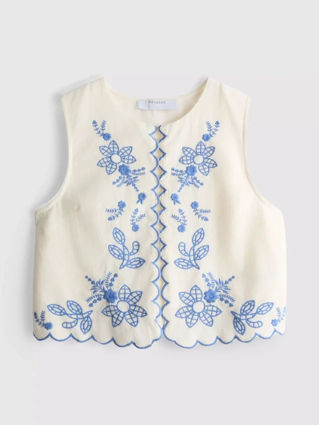 Bluse i bomuld med blomsterbroderi