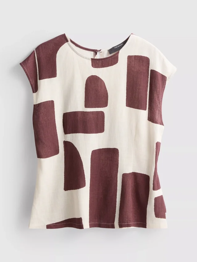 Bluse med korte ærmer og print