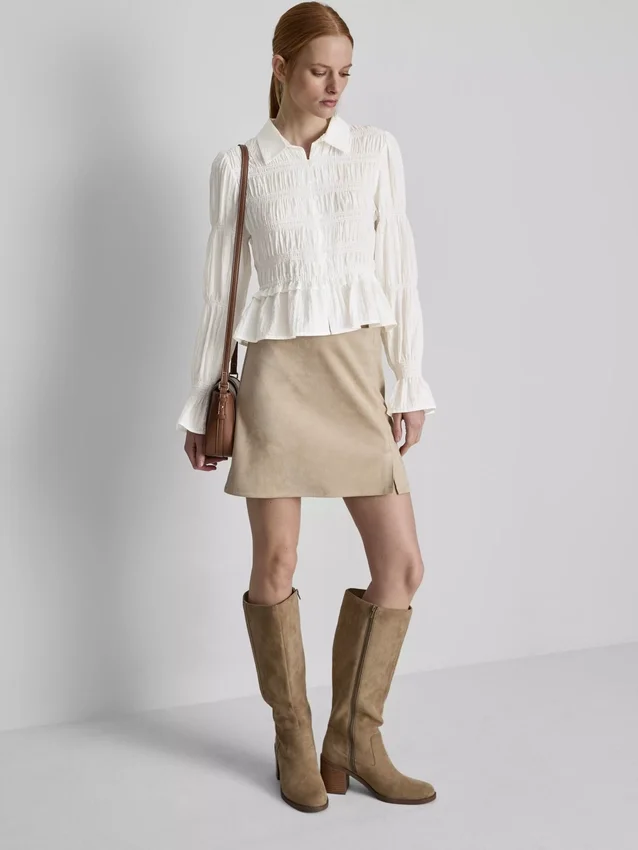 Bluse med rynket peplum-kant