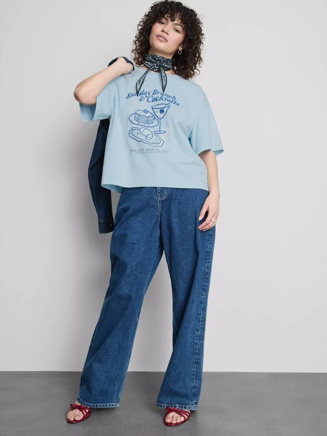 Boksformet bomulds-T-shirt med grafisk print