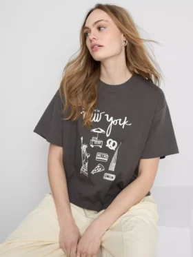 Boksformet bomulds-T-shirt med grafisk print