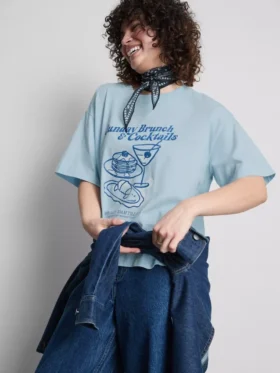 Boksformet bomulds-T-shirt med grafisk print