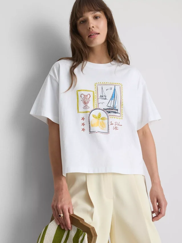 Boksformet bomulds-T-shirt med grafisk print