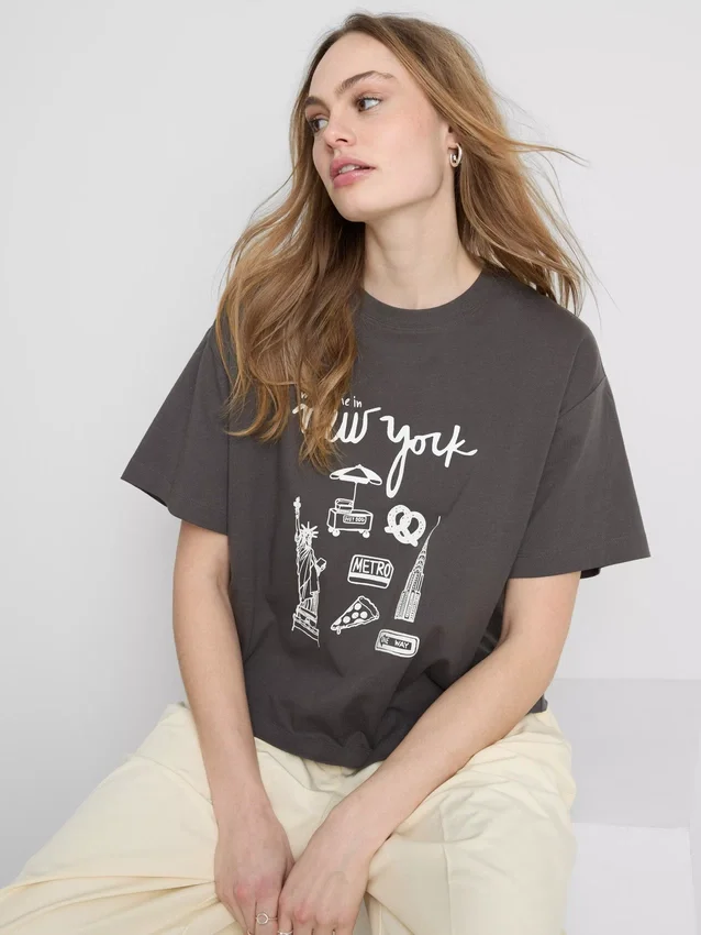 Boksformet bomulds-T-shirt med grafisk print