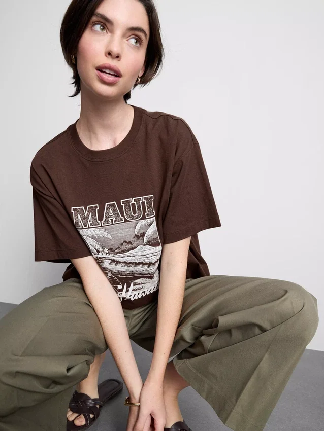 Boksformet bomulds-T-shirt med grafisk print