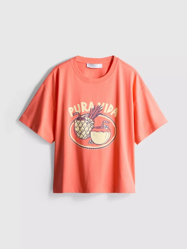 Boksformet bomulds-T-shirt med grafisk print