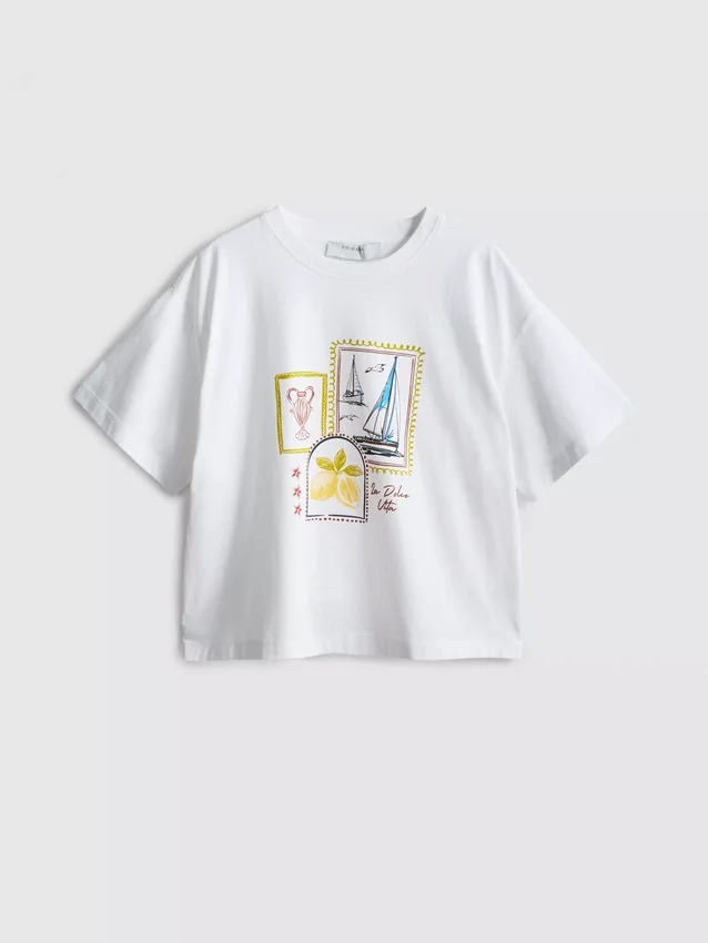 Boksformet bomulds-T-shirt med grafisk print