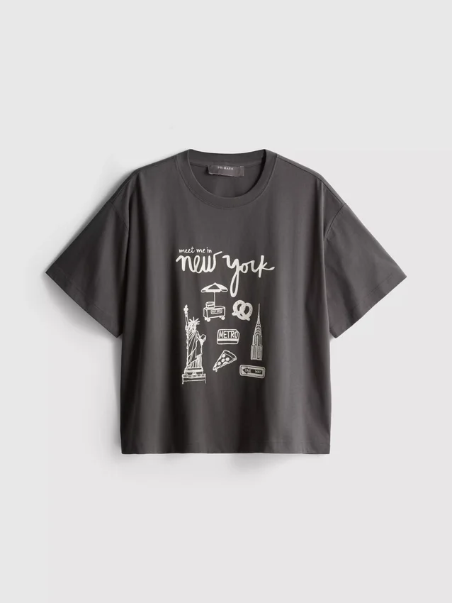 Boksformet bomulds-T-shirt med grafisk print