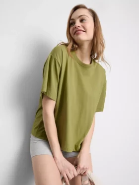 Boksformet bomuldst-shirt med rund hals
