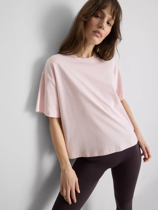 Boksformet bomuldst-shirt med rund hals