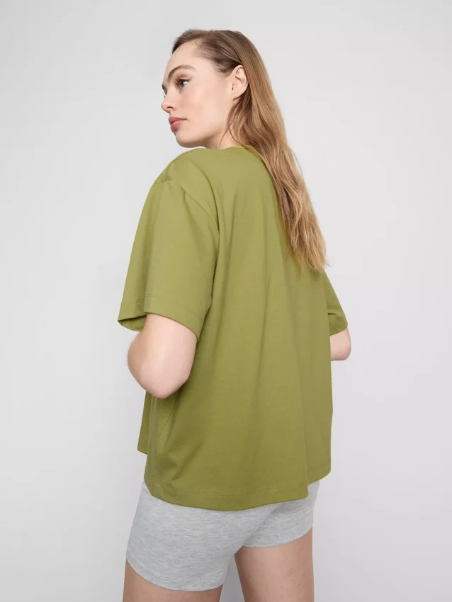Boksformet bomuldst-shirt med rund hals
