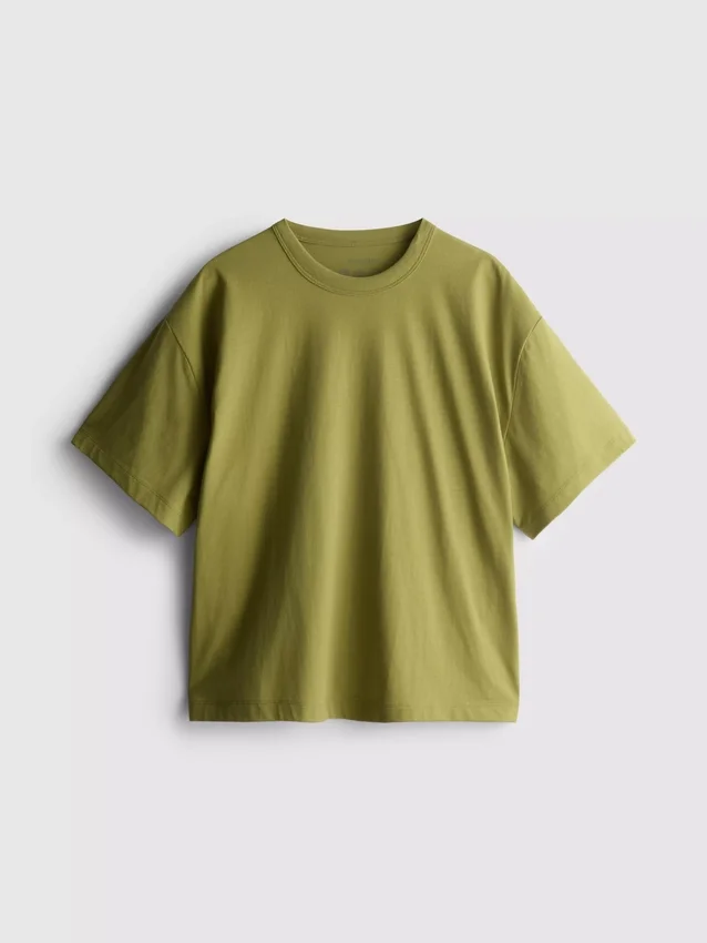 Boksformet bomuldst-shirt med rund hals