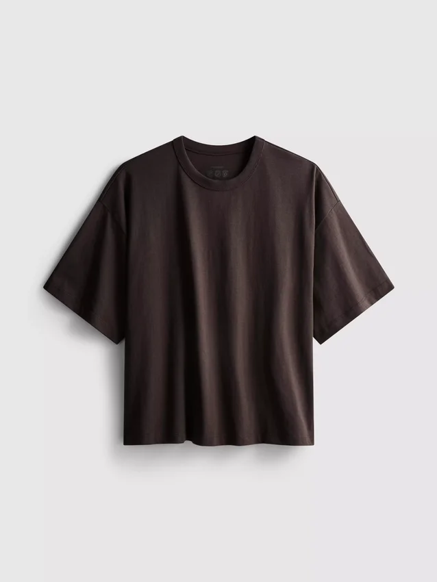 Boksformet bomuldst-shirt med rund hals