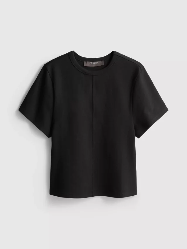 Boksformet T-shirt med sømdetaljer i bomuldsrigt materiale