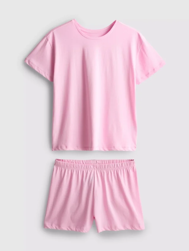 Bomulds-T-shirt-pyjamasser med korte ben