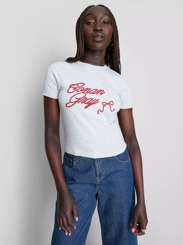 Bomuldsrig T-shirt i Conan-grå