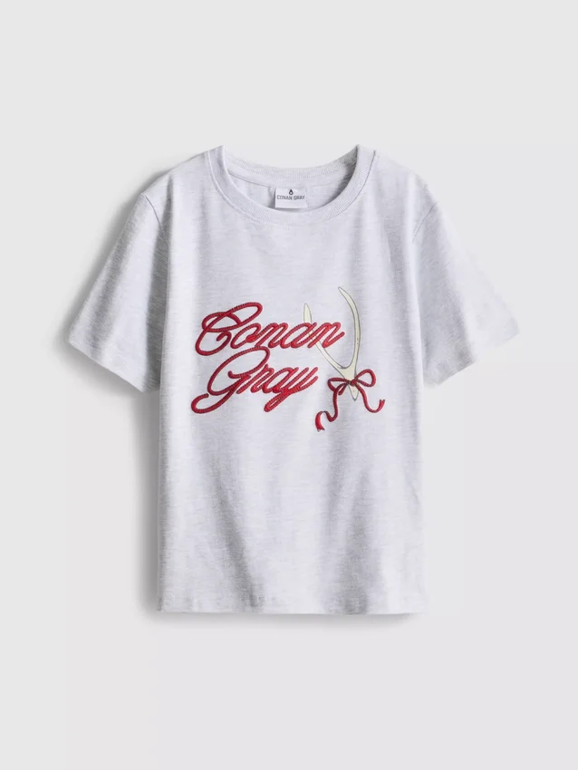 Bomuldsrig T-shirt i Conan-grå