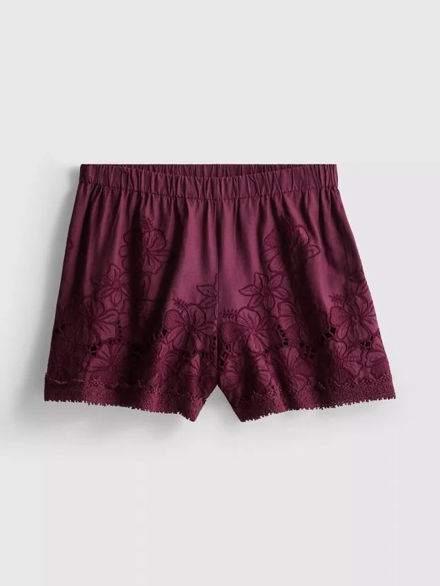 Bomuldsshorts med høj talje og broderi