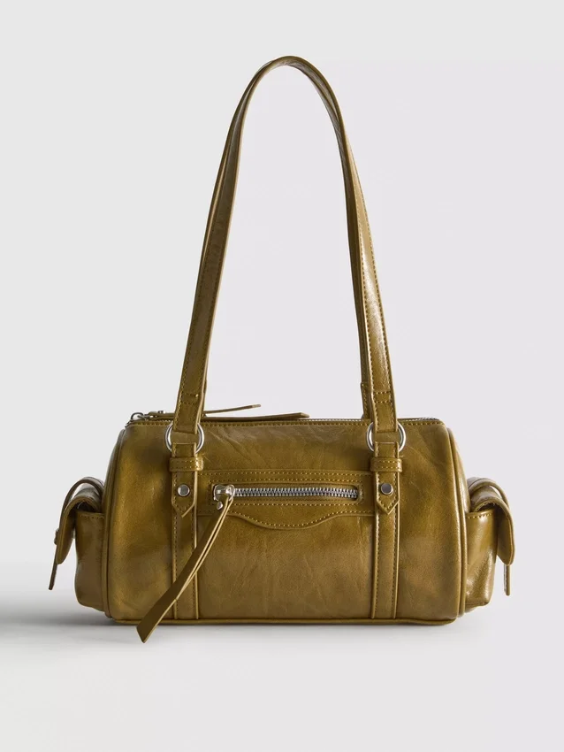 Bowler-taske i imiteret læder med distressed-look