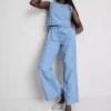 Bredbenede jeans i plisseret bomuldsdenim