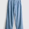 Bredbenede jeans i plisseret bomuldsdenim