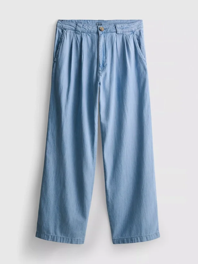 Bredbenede jeans i plisseret bomuldsdenim