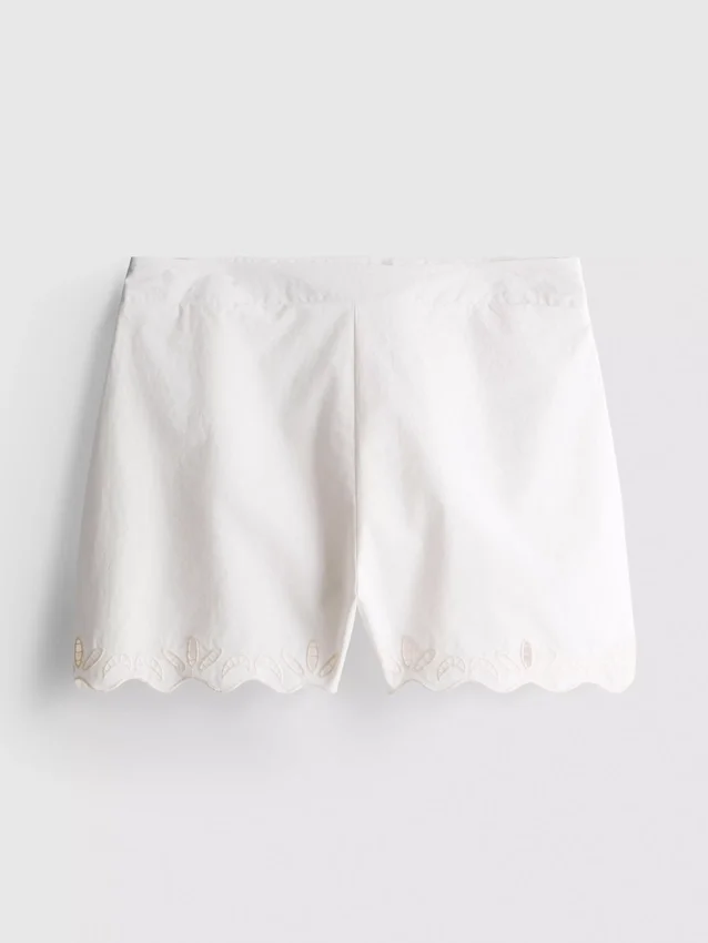 Broderede bomuldsshorts med bølget kant