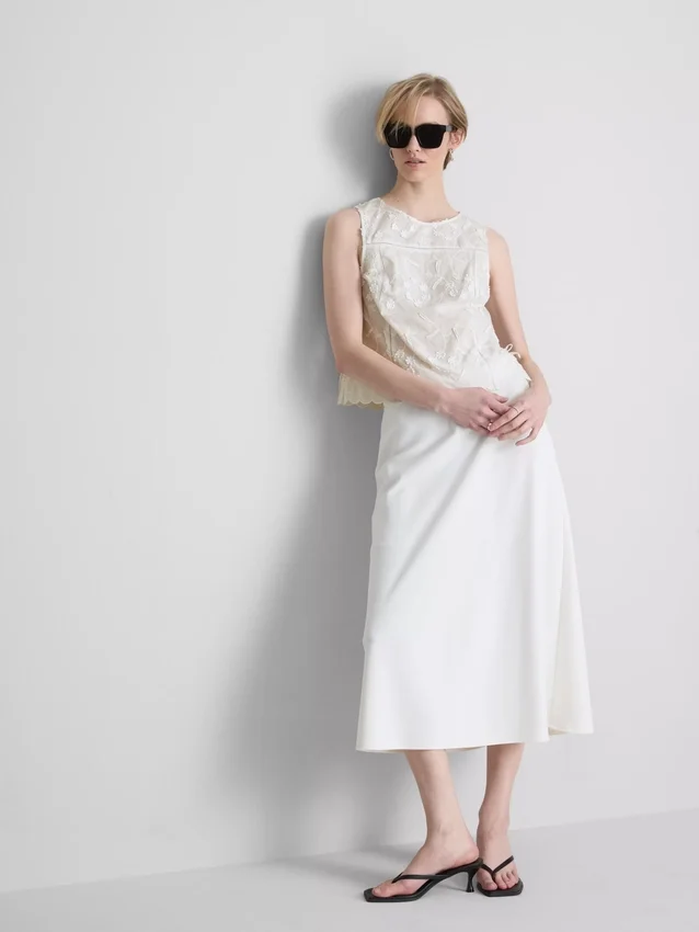 Broderet blomstret tanktop med bindebånd