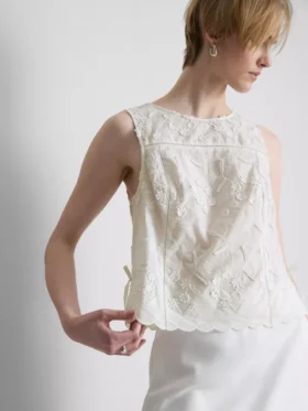 Broderet blomstret tanktop med bindebånd