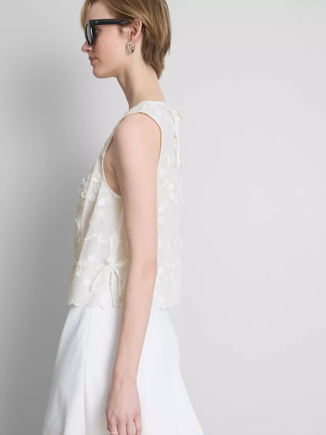 Broderet blomstret tanktop med bindebånd