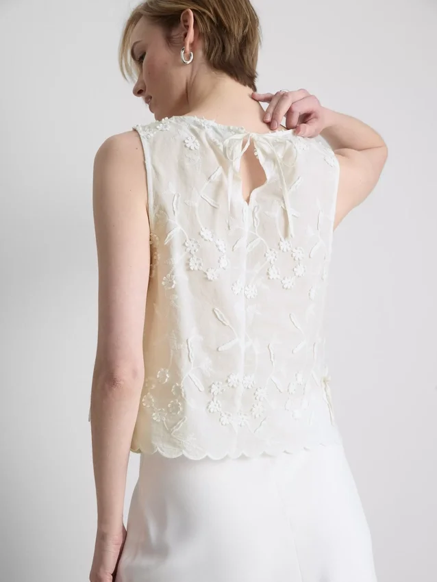 Broderet blomstret tanktop med bindebånd