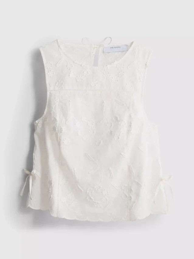 Broderet blomstret tanktop med bindebånd