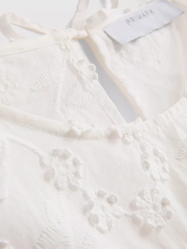 Broderet blomstret tanktop med bindebånd
