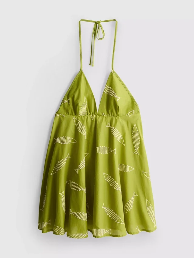 Broderet minikjole med fiskemotiv