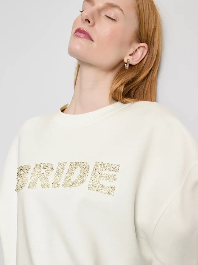 Brudekjole-sweatshirt med broderi og pailletter