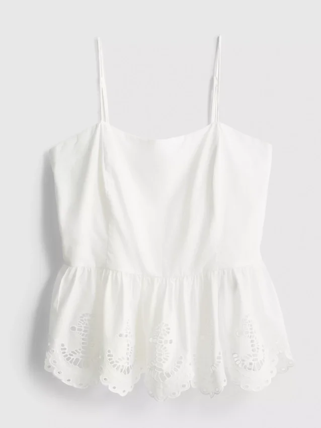 Cami-top i bomuld med broderet peplum-kant
