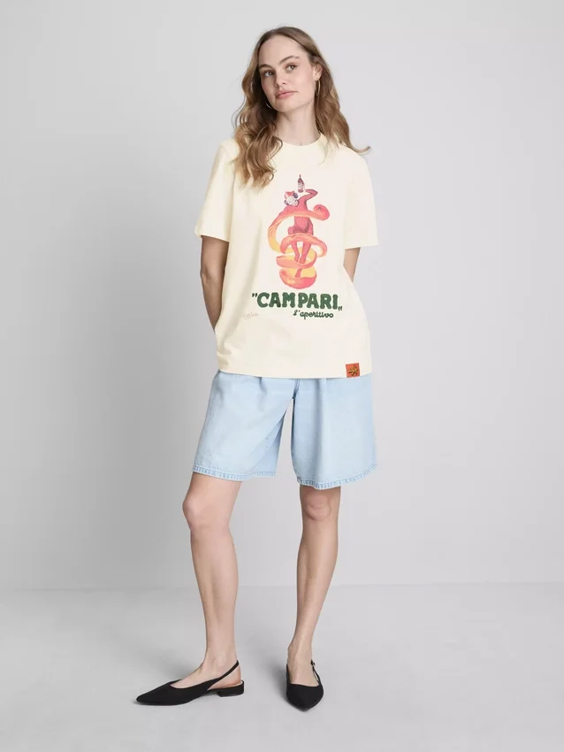 Campari bomulds-T-shirt med rund hals