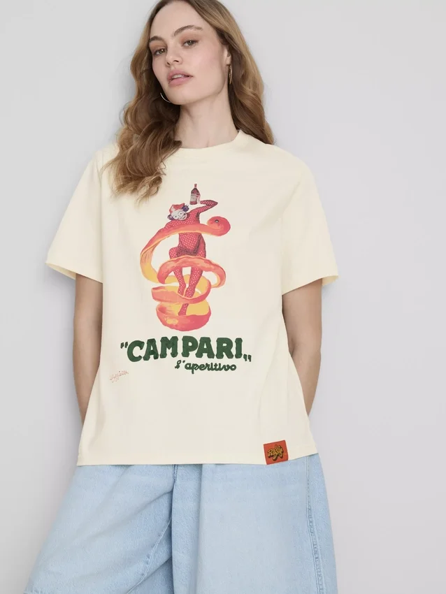 Campari bomulds-T-shirt med rund hals
