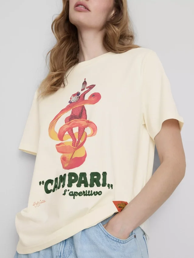 Campari bomulds-T-shirt med rund hals