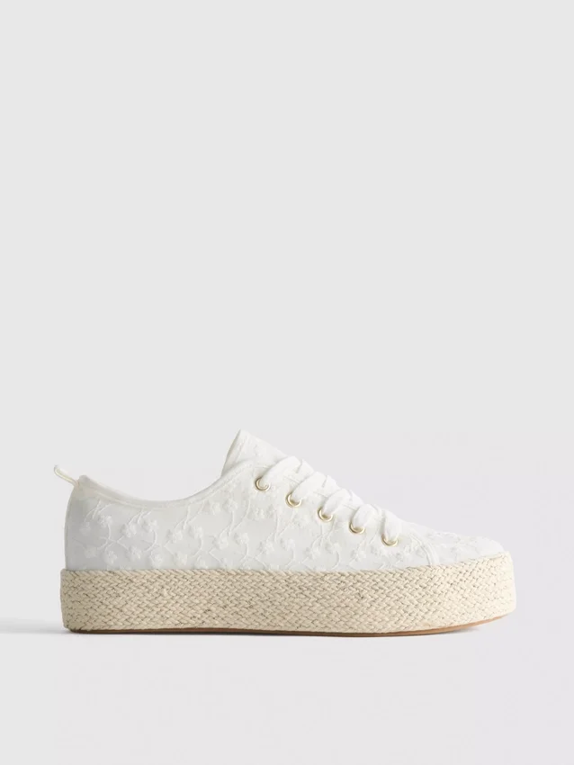 Canvas-jute-sneakers med flad sål