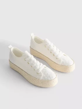 Canvas-jute-sneakers med flad sål